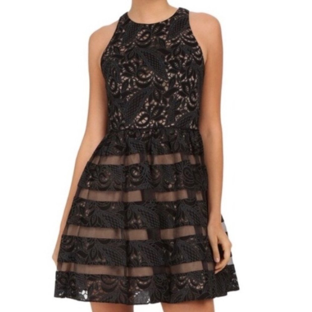 Aidan Mattox Nude Lined Lace Cocktail Dress Sz 6